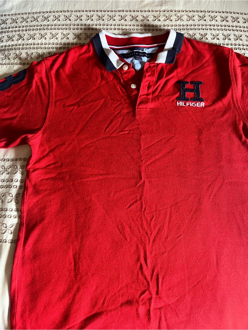Tommy Hilfiger Red Polo with Navy Trim and Embroidered H